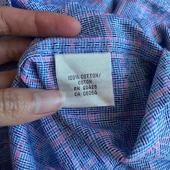 Bugatchi Blue Pink Stripes with Subtle Swirl Print Men Dress Shirt Size XL Work - Picture 5 of 9